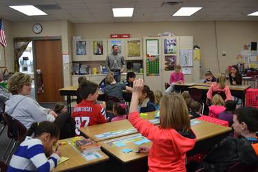 Adopted Farmer Adam Mohrhauser speaks with his adopted classroom in Harrisburg